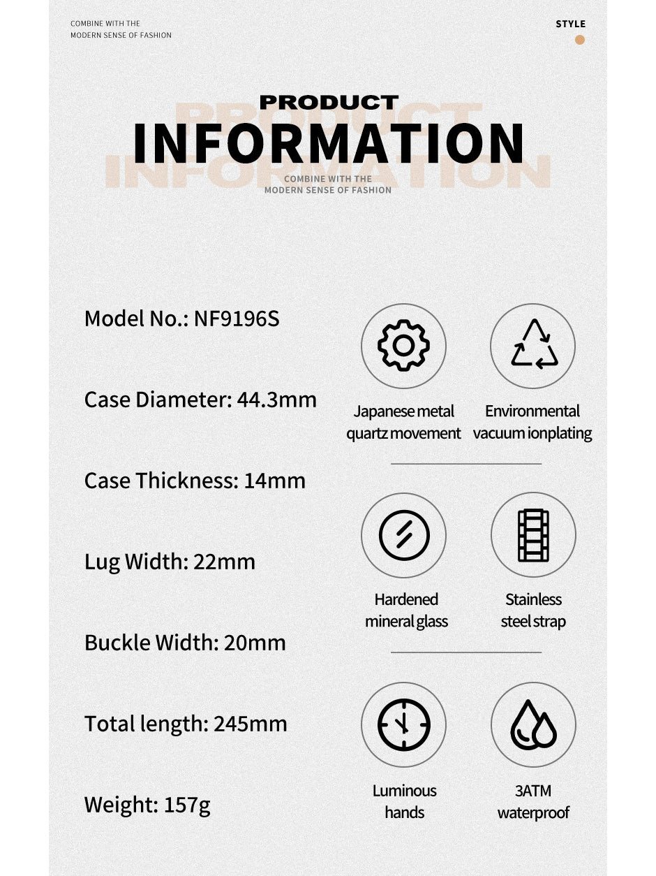 NF9196 Silver RoseGold Chronograph watch for men - Naviforce