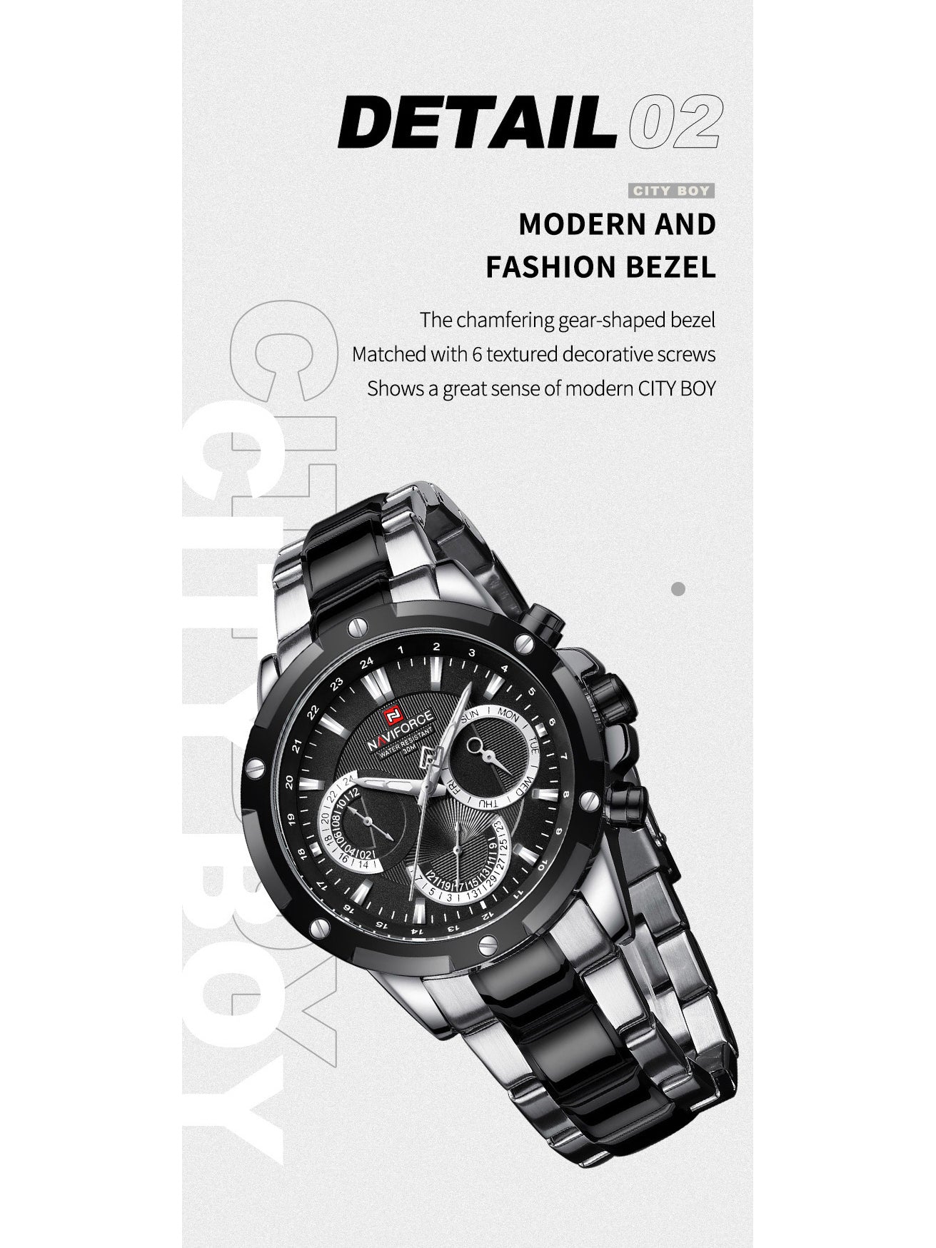 NF9196 SILVER BLACK Chronograph watch for men - NAVIFORCE