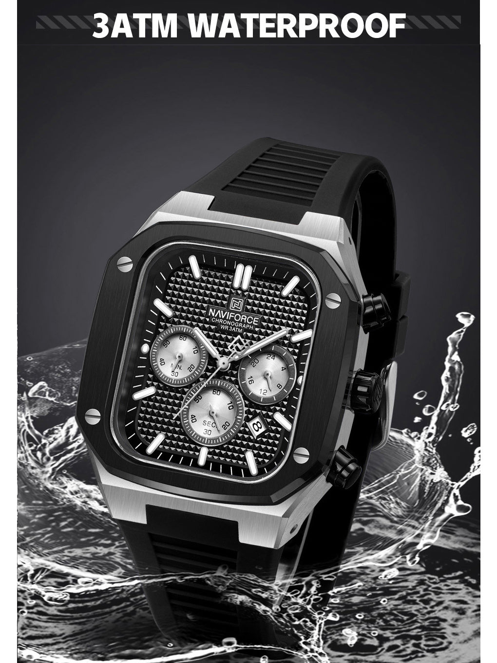 NF8037 chrome chronograph watch for men - NAVIFORCE