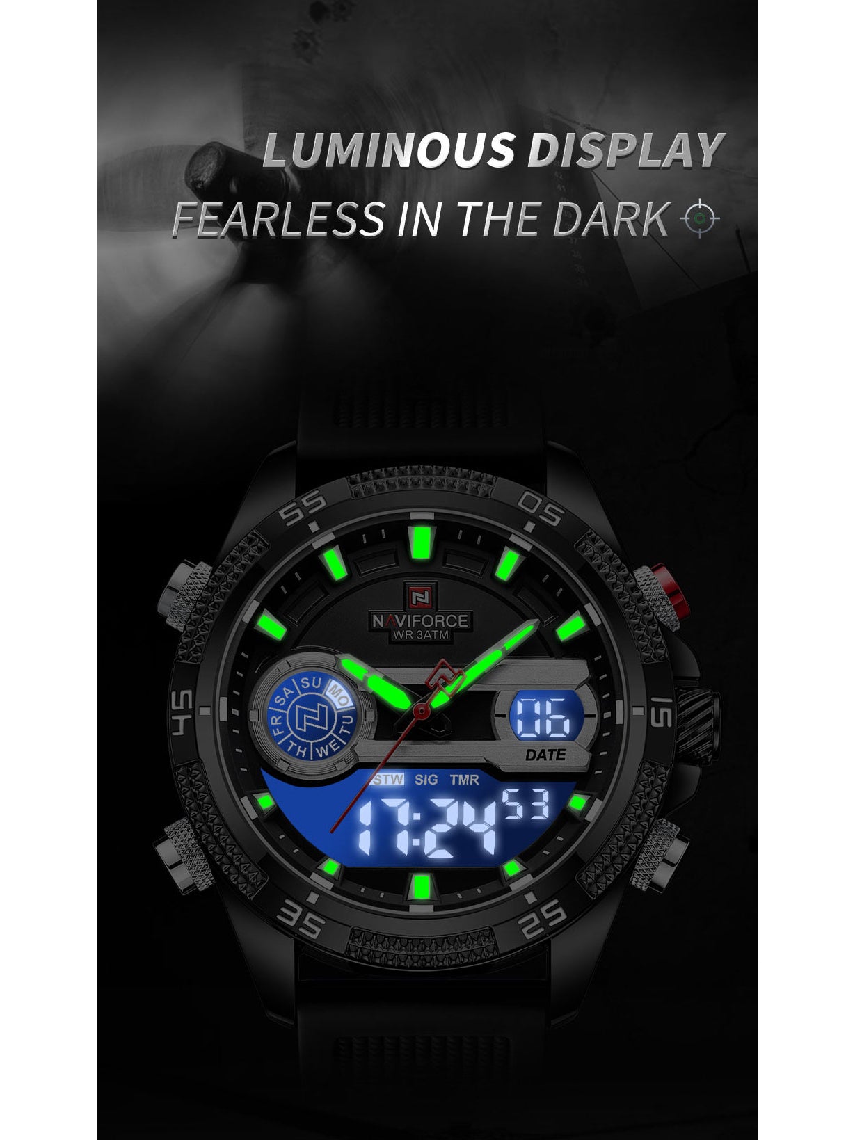NF9223 Black Silicone strap digi-analog mens watch - NAVIFORCE