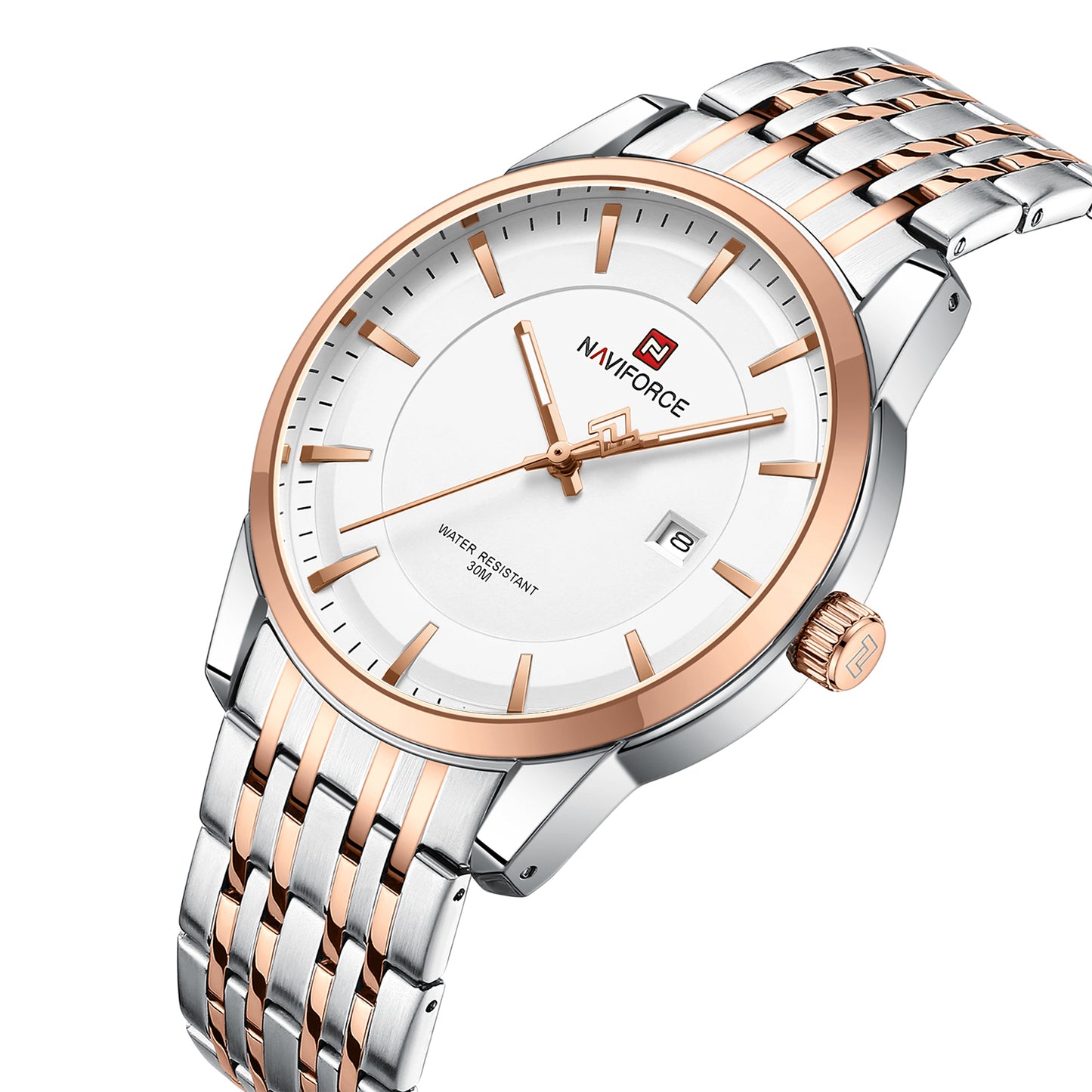 Naviforce NF9228G Silver-rosegold High Quality strap Analog Watch