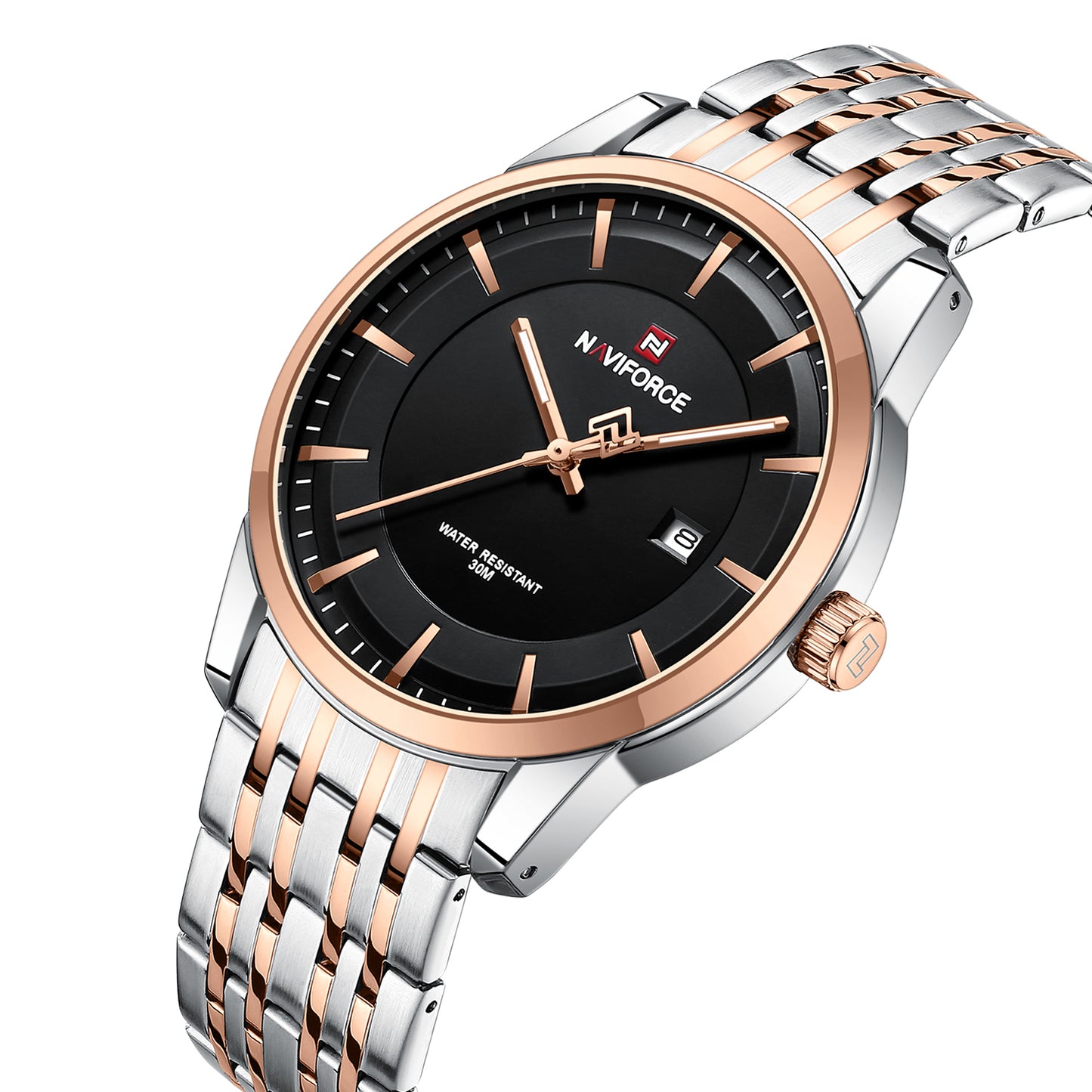 Naviforce NF9228G Silver-Rosegold High Quality strap Analog Watch