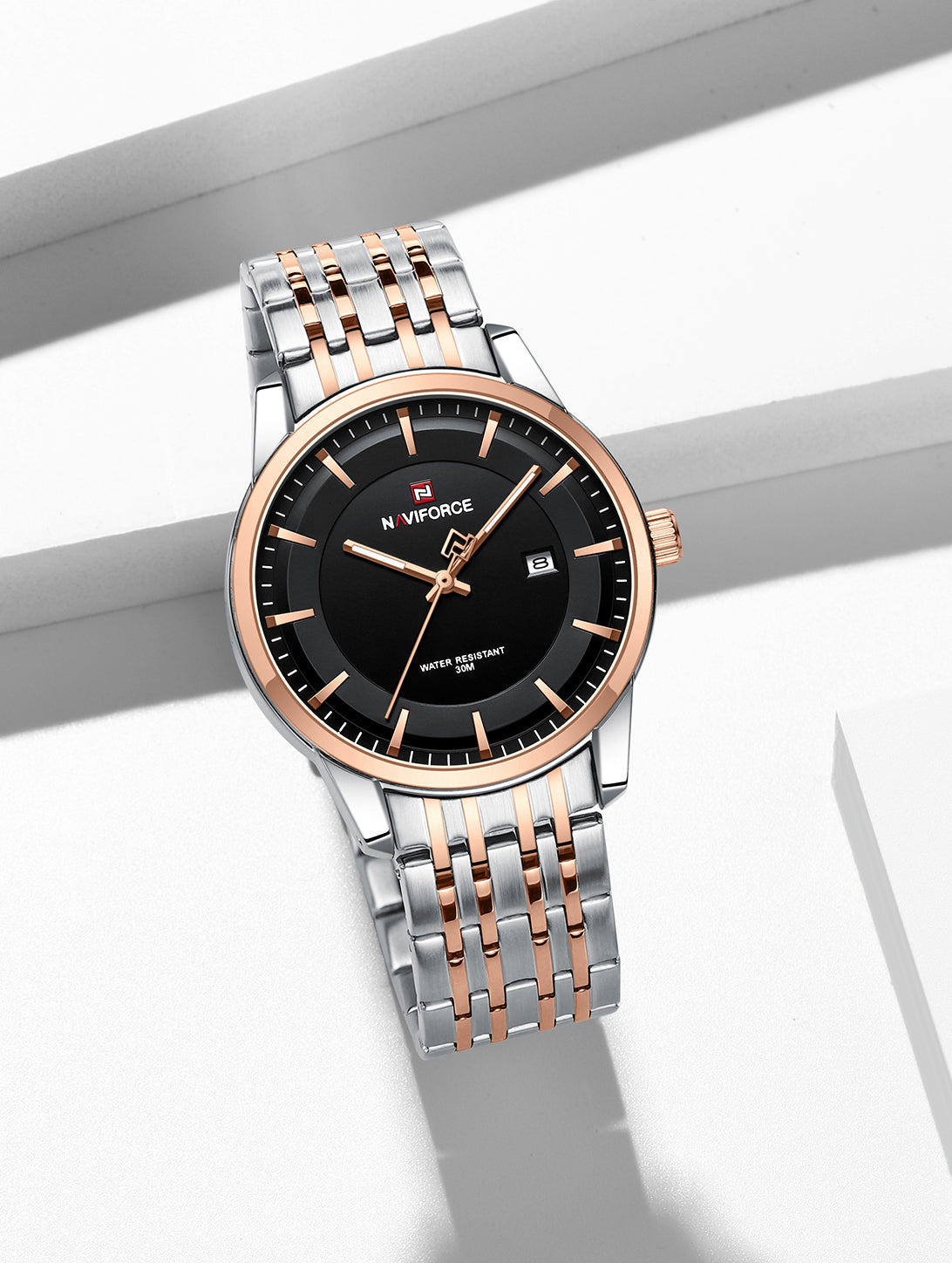 Naviforce NF9228G Silver-Rosegold High Quality strap Analog Watch