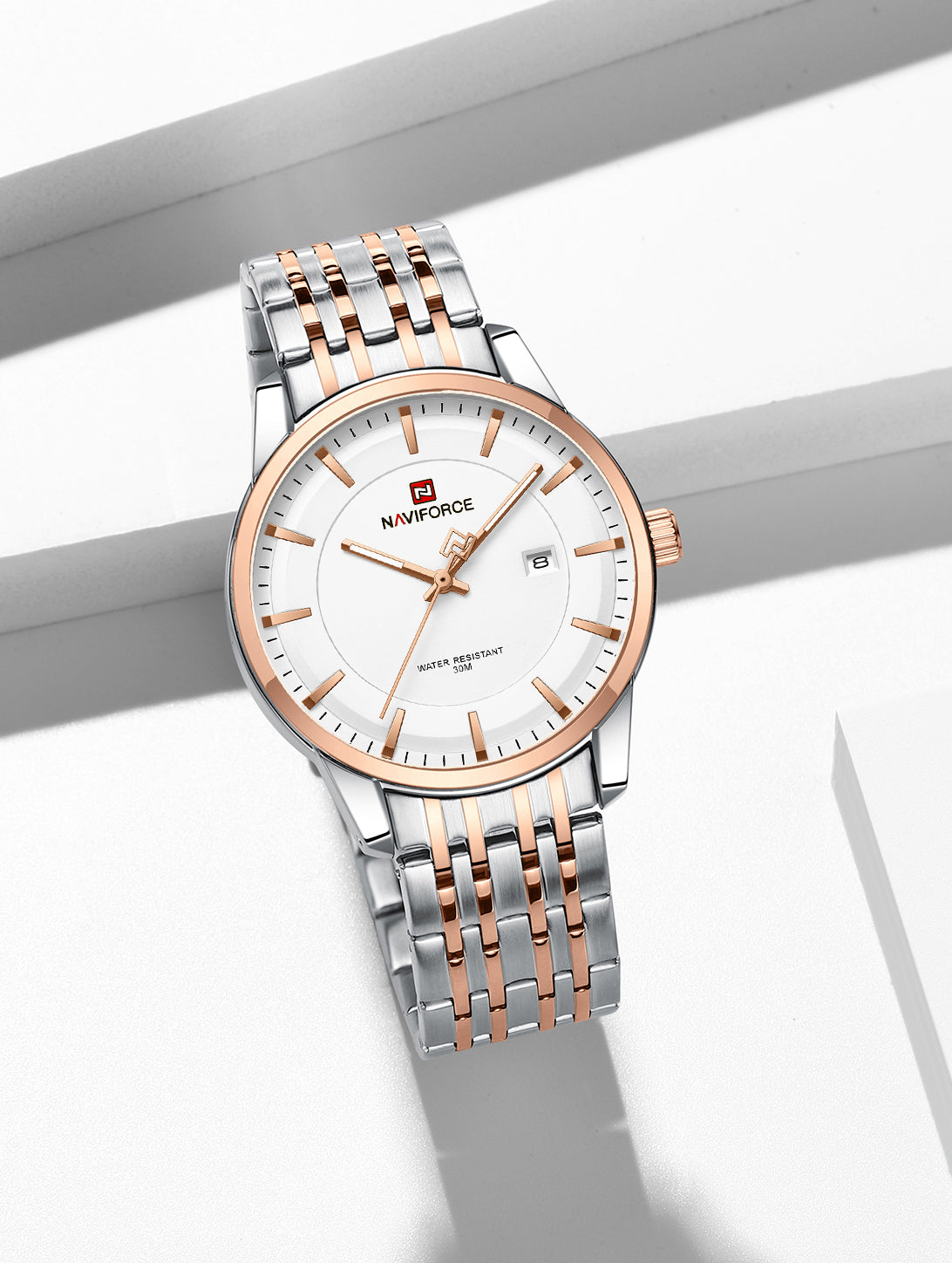 Naviforce NF9228G Silver-rosegold High Quality strap Analog Watch