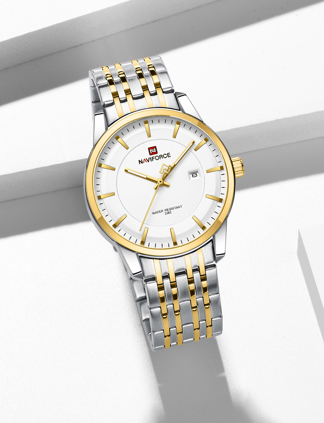 Naviforce NF9228G Silver-gold High Quality strap Analog Watch