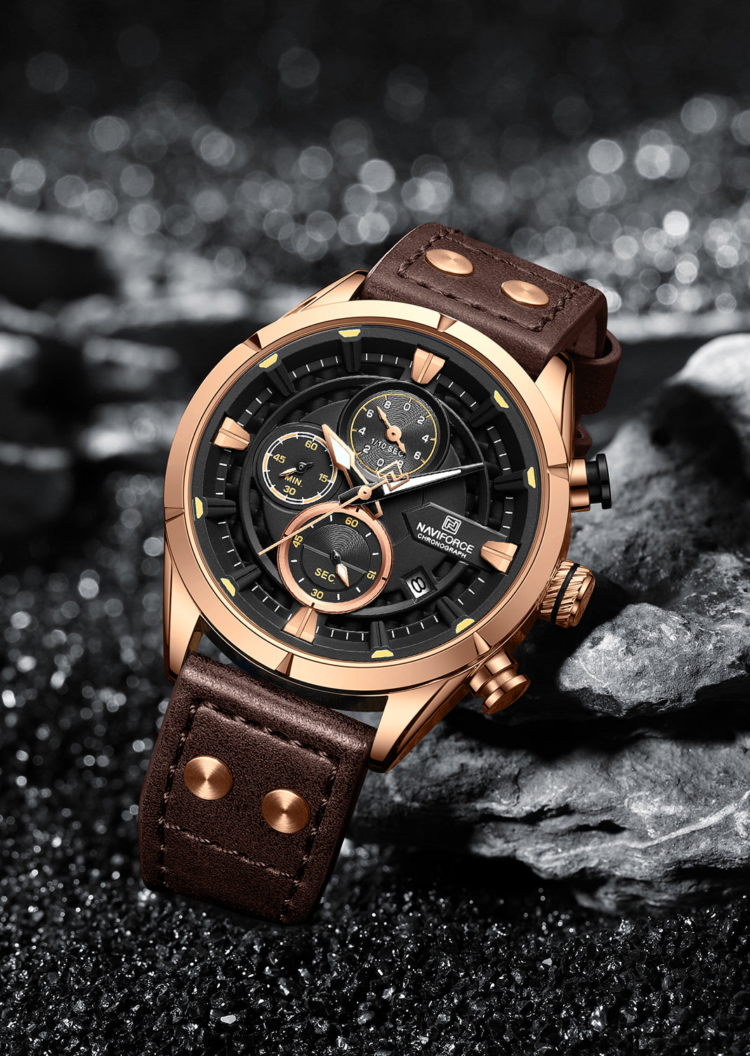 Naviforce NF8045 Brown Leather Strap Analog Watch