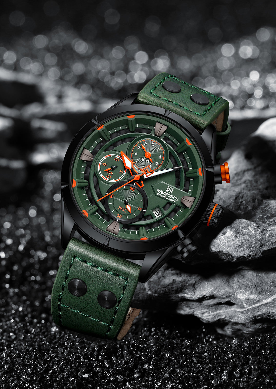 Naviforce NF8045 Green Leather Strap Analog Watch