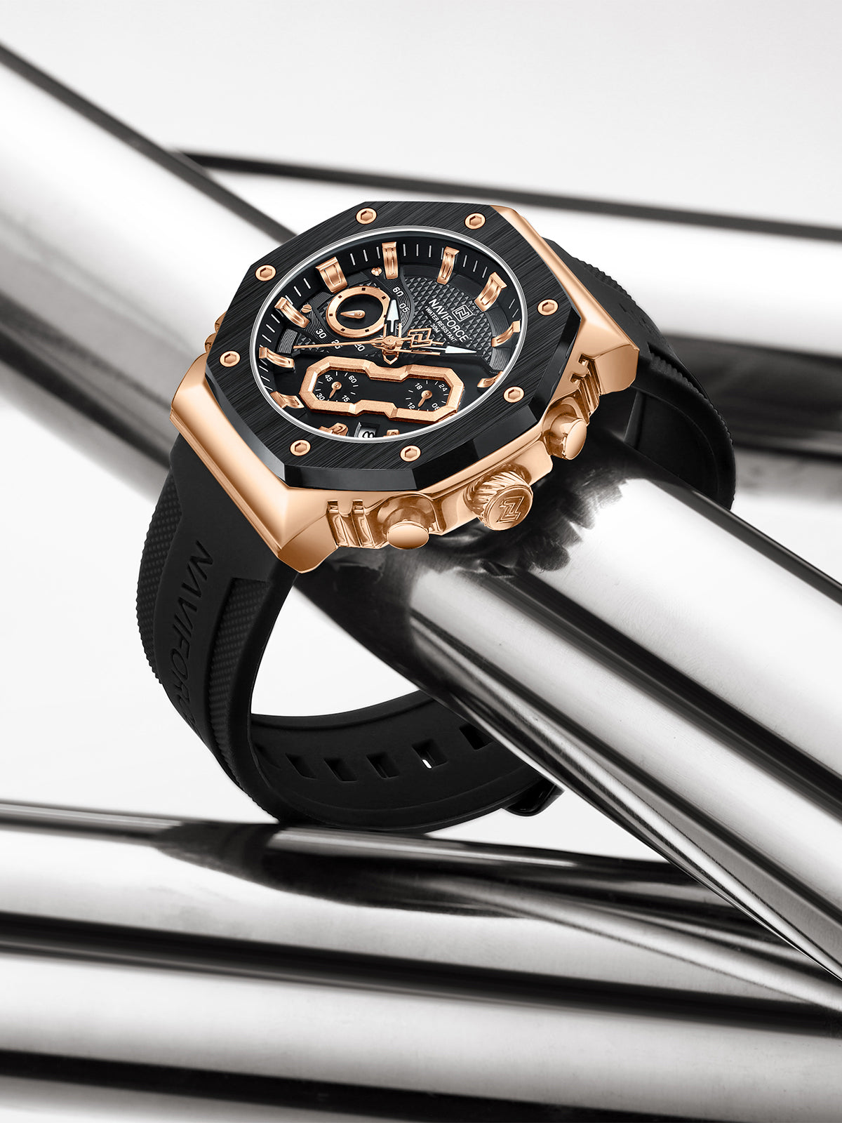 NF8035L Rosegold Black analog chronograph women's watch-NAVIFORCE