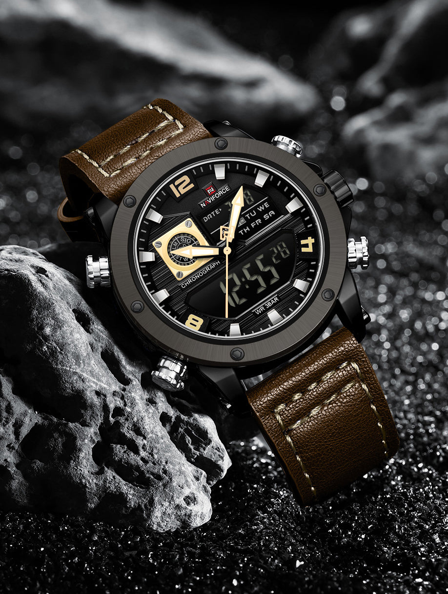 Naviforce NF9236 brown Strap Military Style Analog-Digital Watch