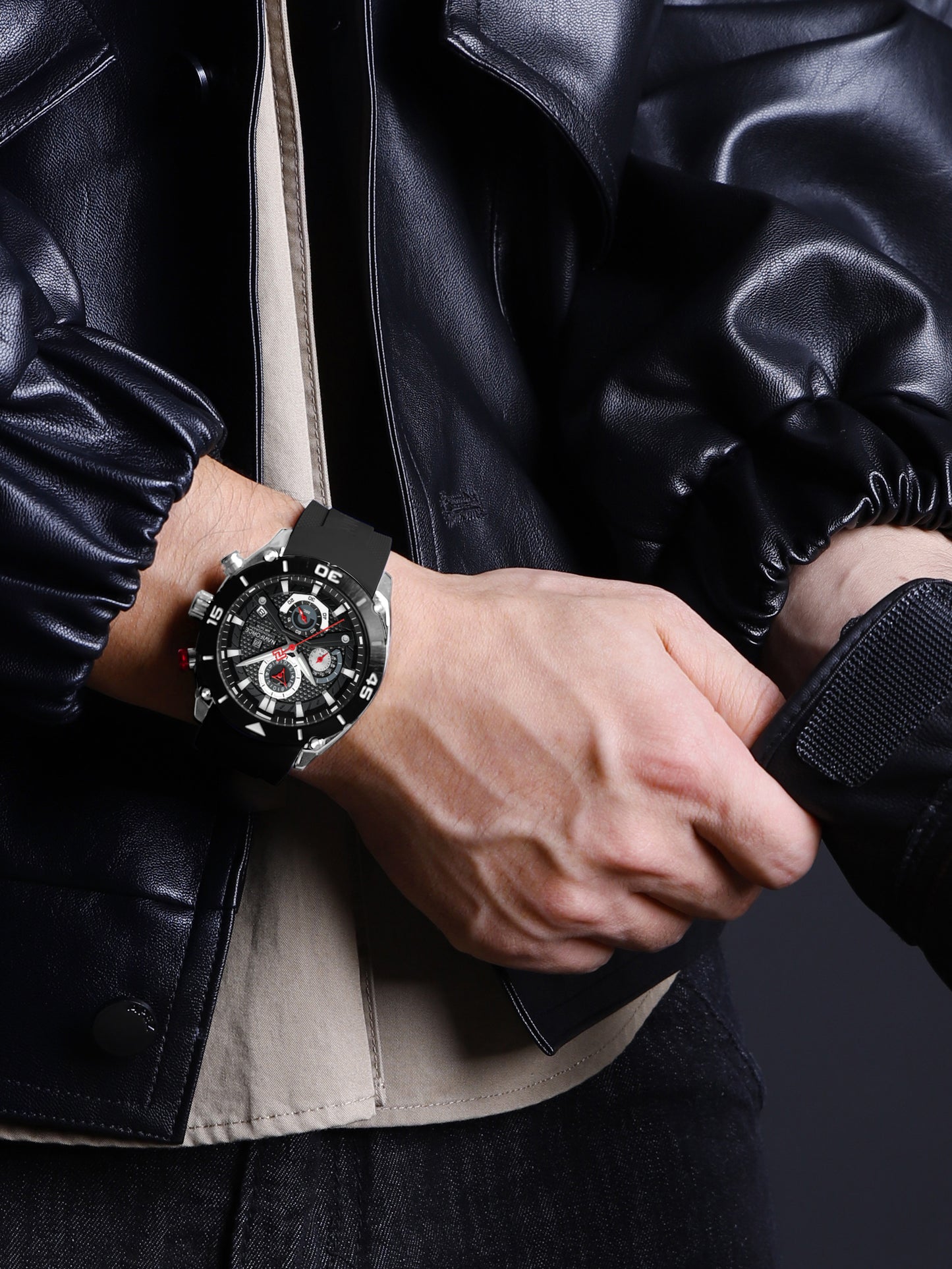 NF8038 Black Multi-Function Chronograph men watch - NAVIFORCE