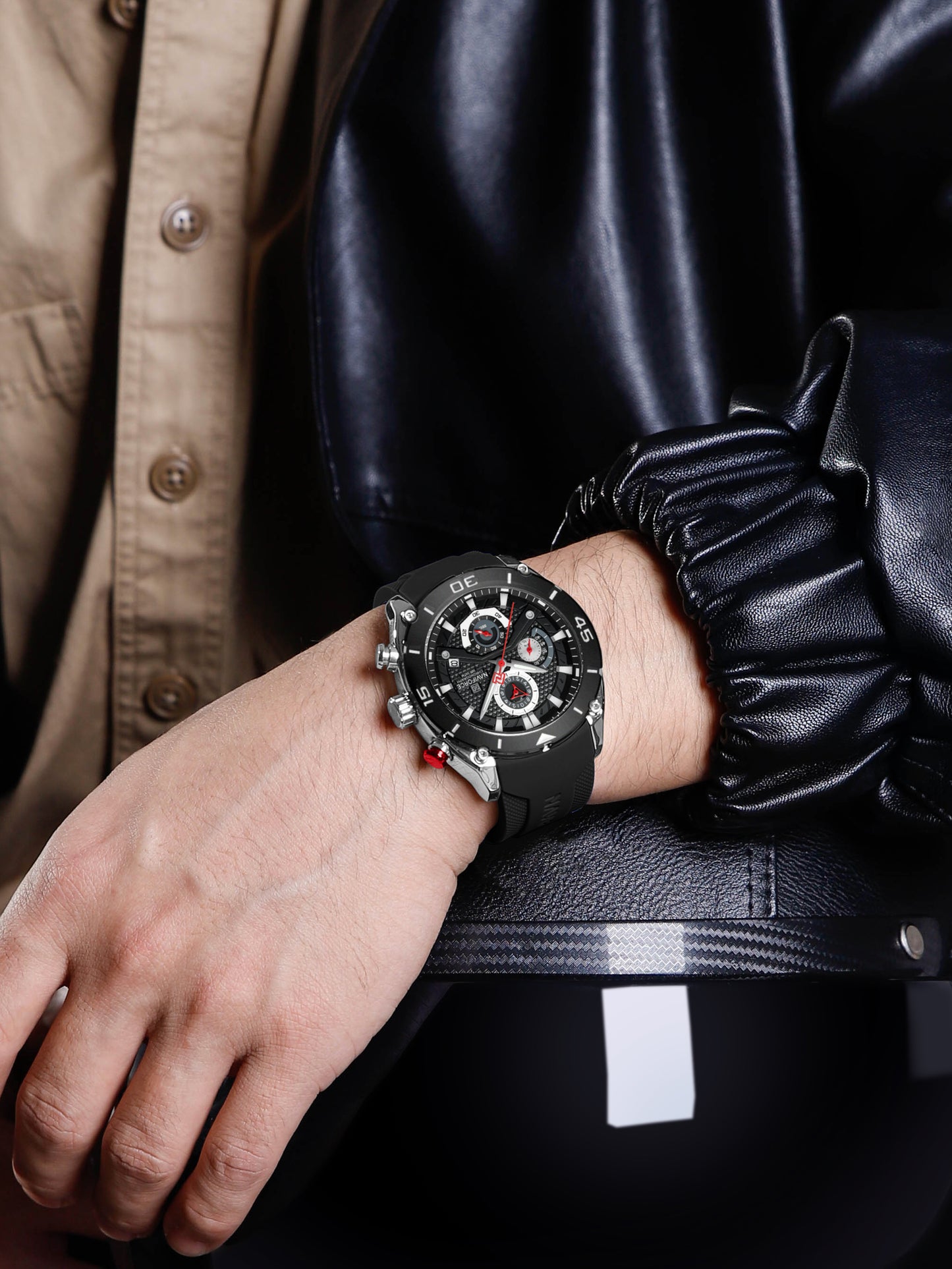 NF8038 Black Multi-Function Chronograph men watch - NAVIFORCE