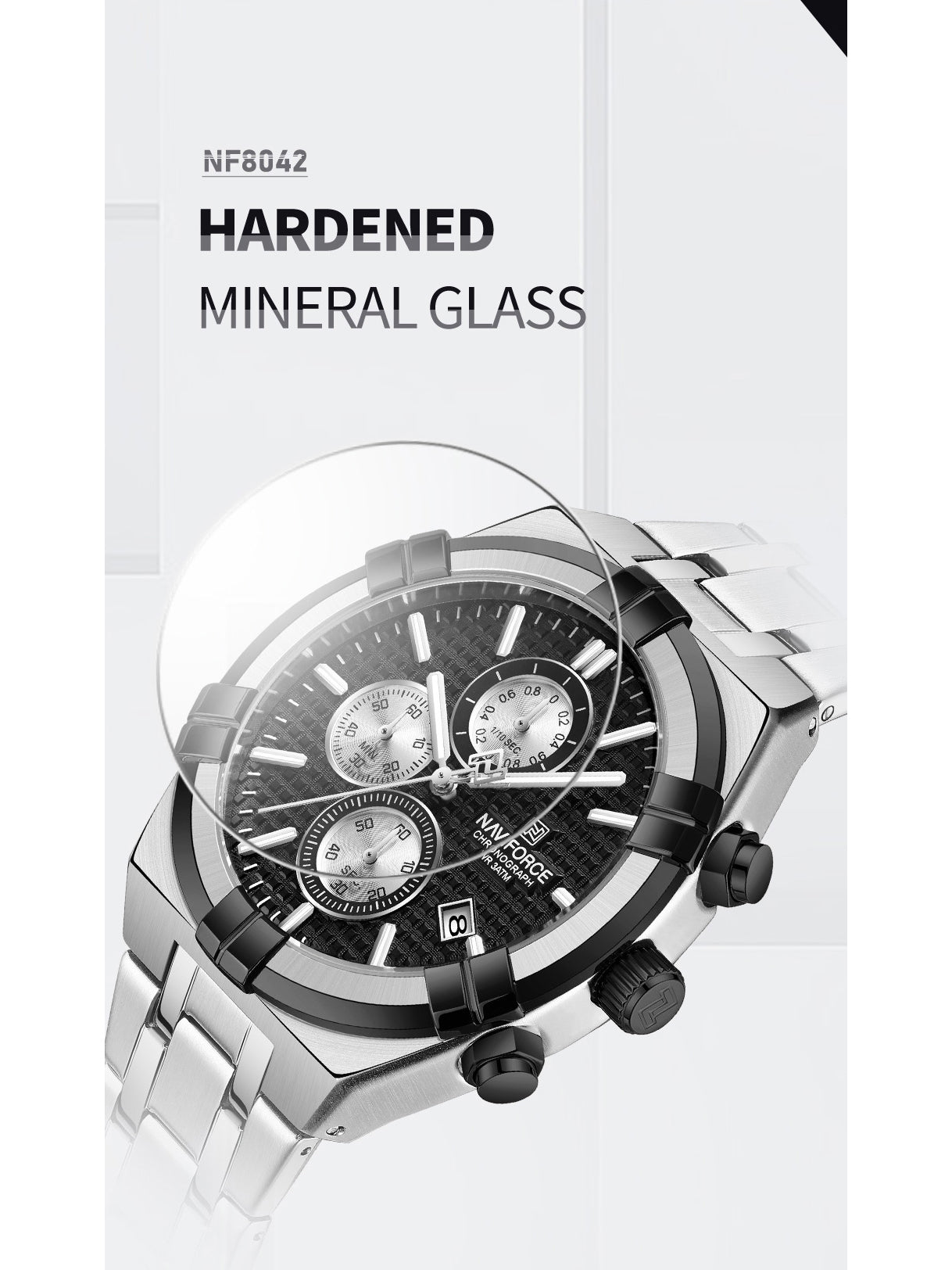 NF8042 Silver Black two tone analog chronograph watch for mens-NAVIFORCE