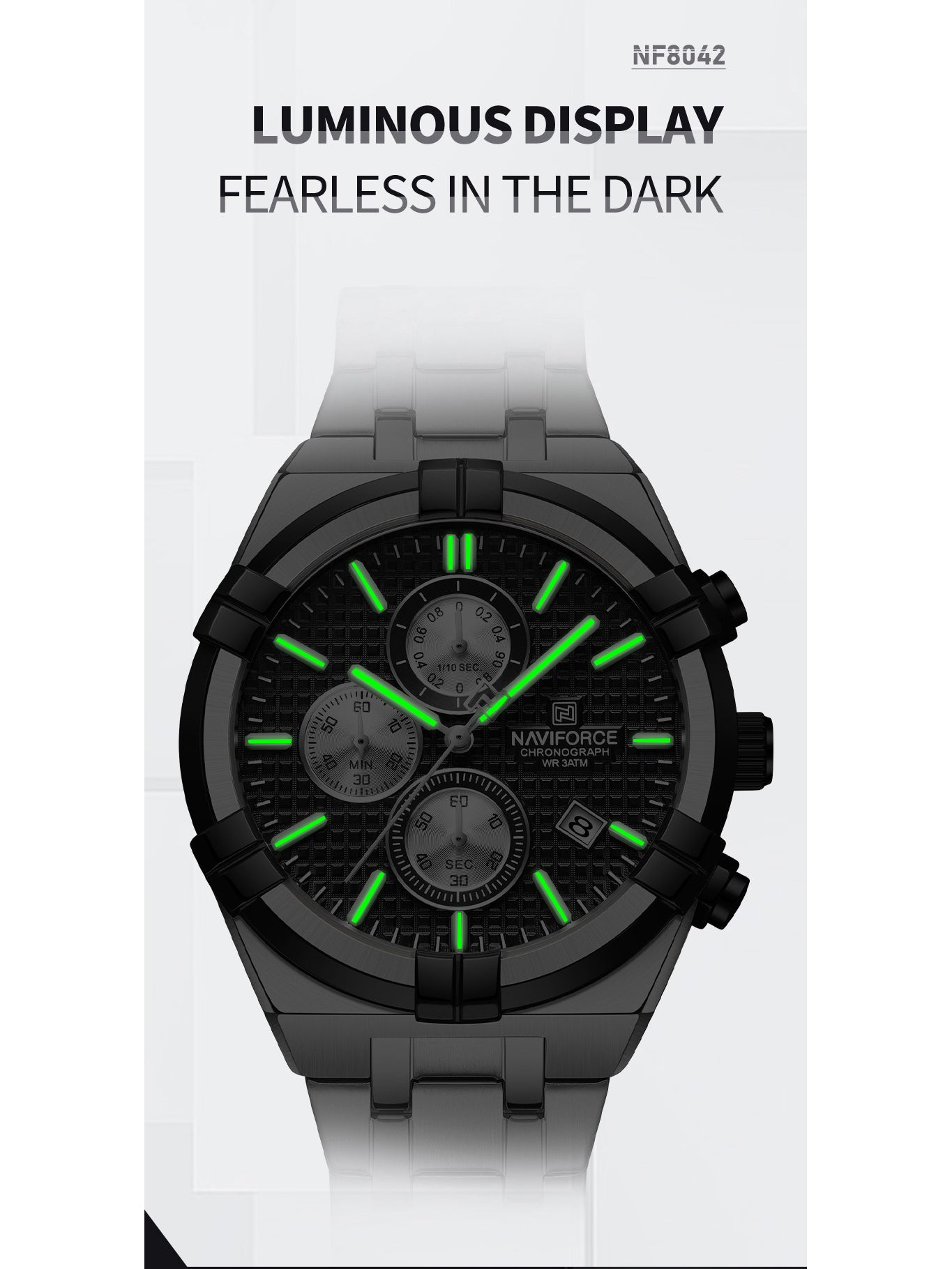 NF8042 Silver Black two tone analog chronograph watch for mens-NAVIFORCE