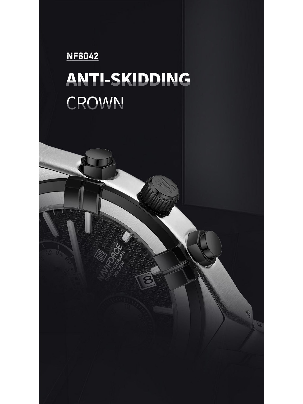 NF8042 Silver Black two tone analog chronograph watch for mens-NAVIFORCE