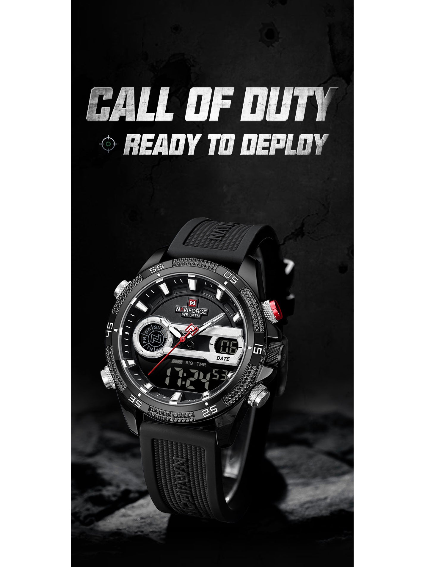 NF9223 Black Silicone strap digi-analog mens watch - NAVIFORCE