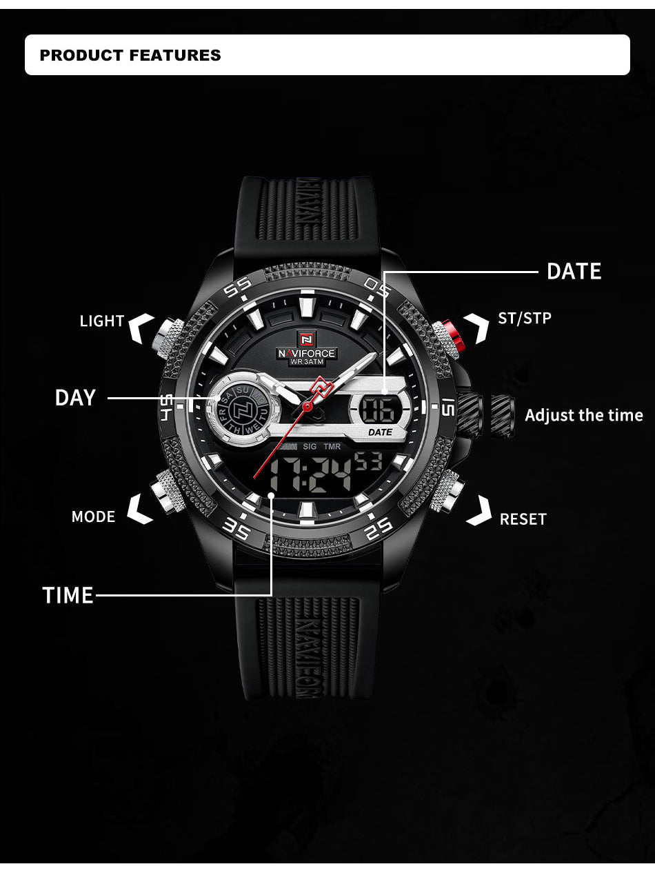 NF9223 Black Silicone strap digi-analog mens watch - NAVIFORCE