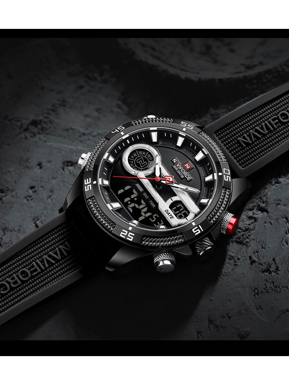 NF9223 Black Silicone strap digi-analog mens watch - NAVIFORCE