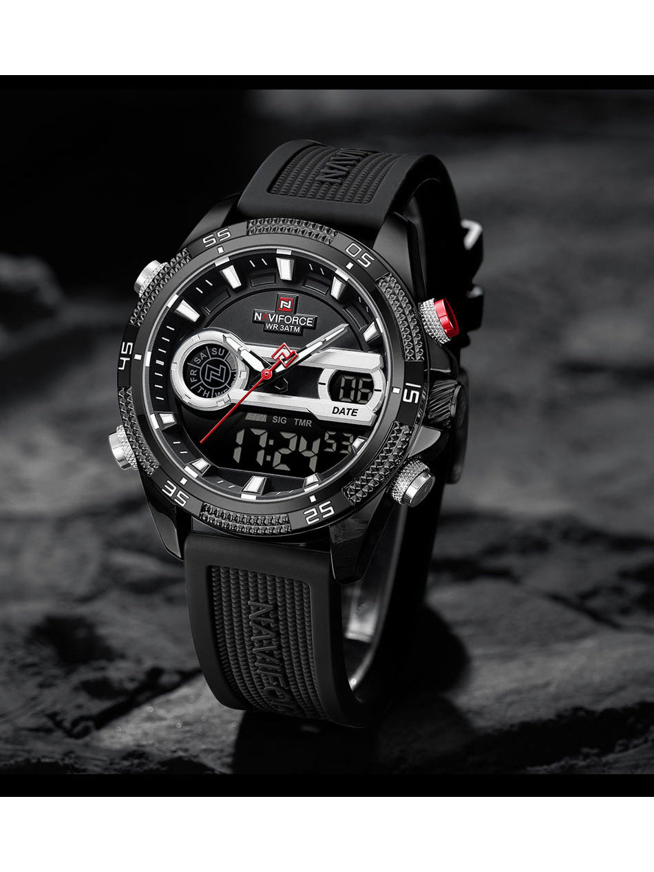 NF9223 Black Silicone strap digi-analog mens watch - NAVIFORCE