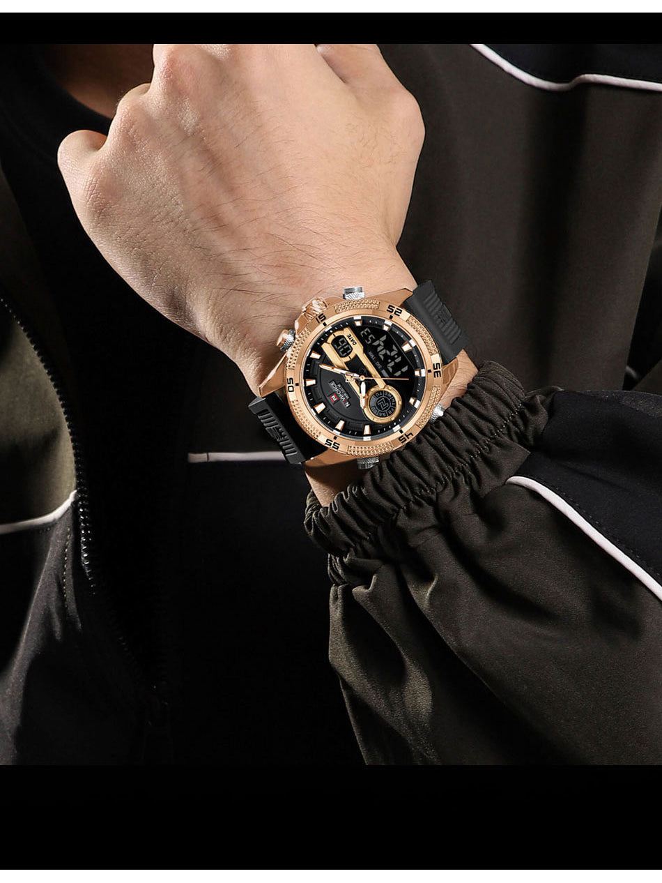 NF9223 Black-Rosegold Silicone strap digi-analog mens watch - NAVIFORCE
