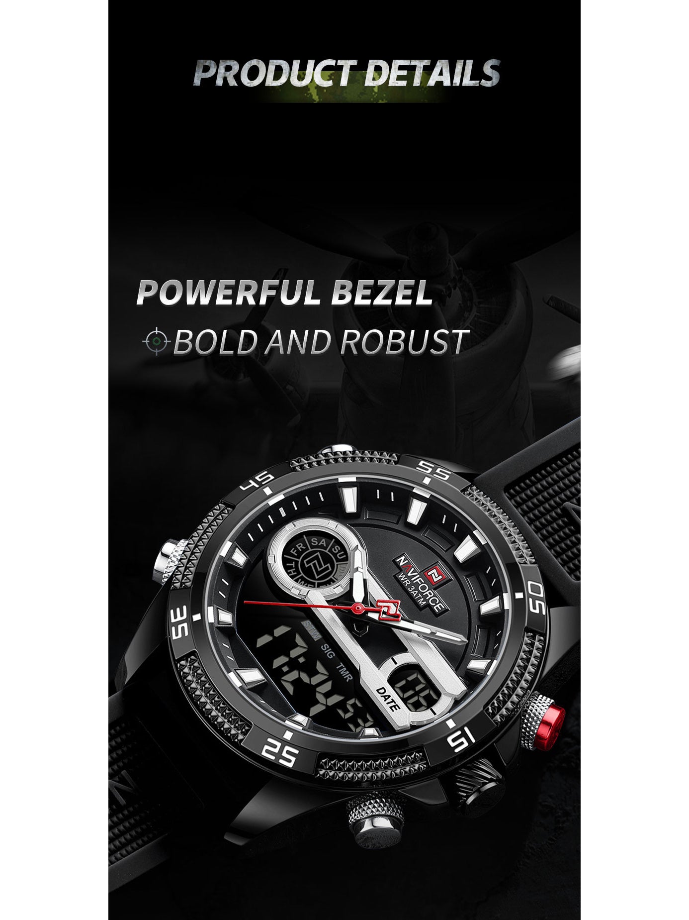 NF9223 Black Silicone strap digi-analog mens watch - NAVIFORCE