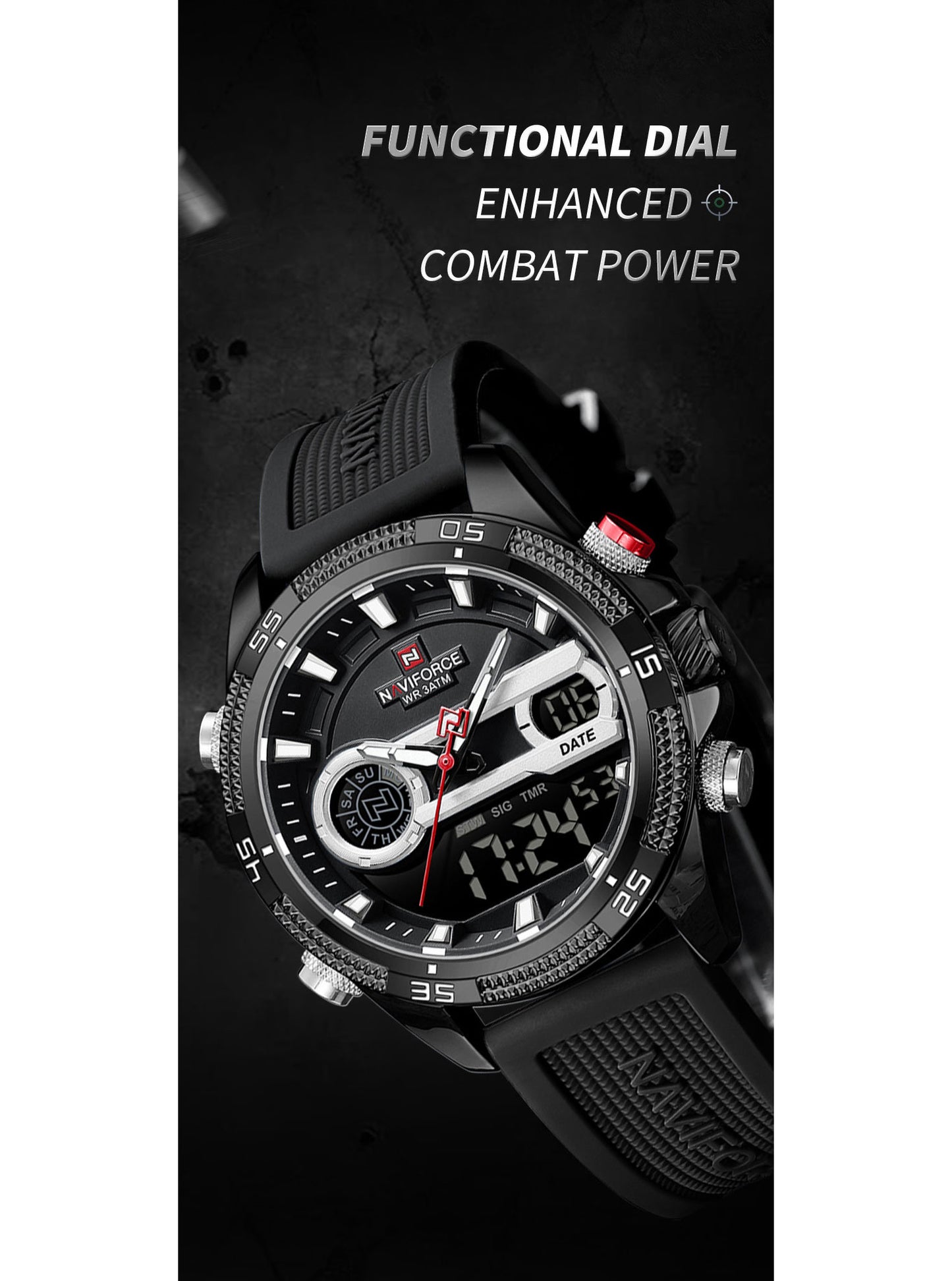 NF9223 Black Silicone strap digi-analog mens watch - NAVIFORCE