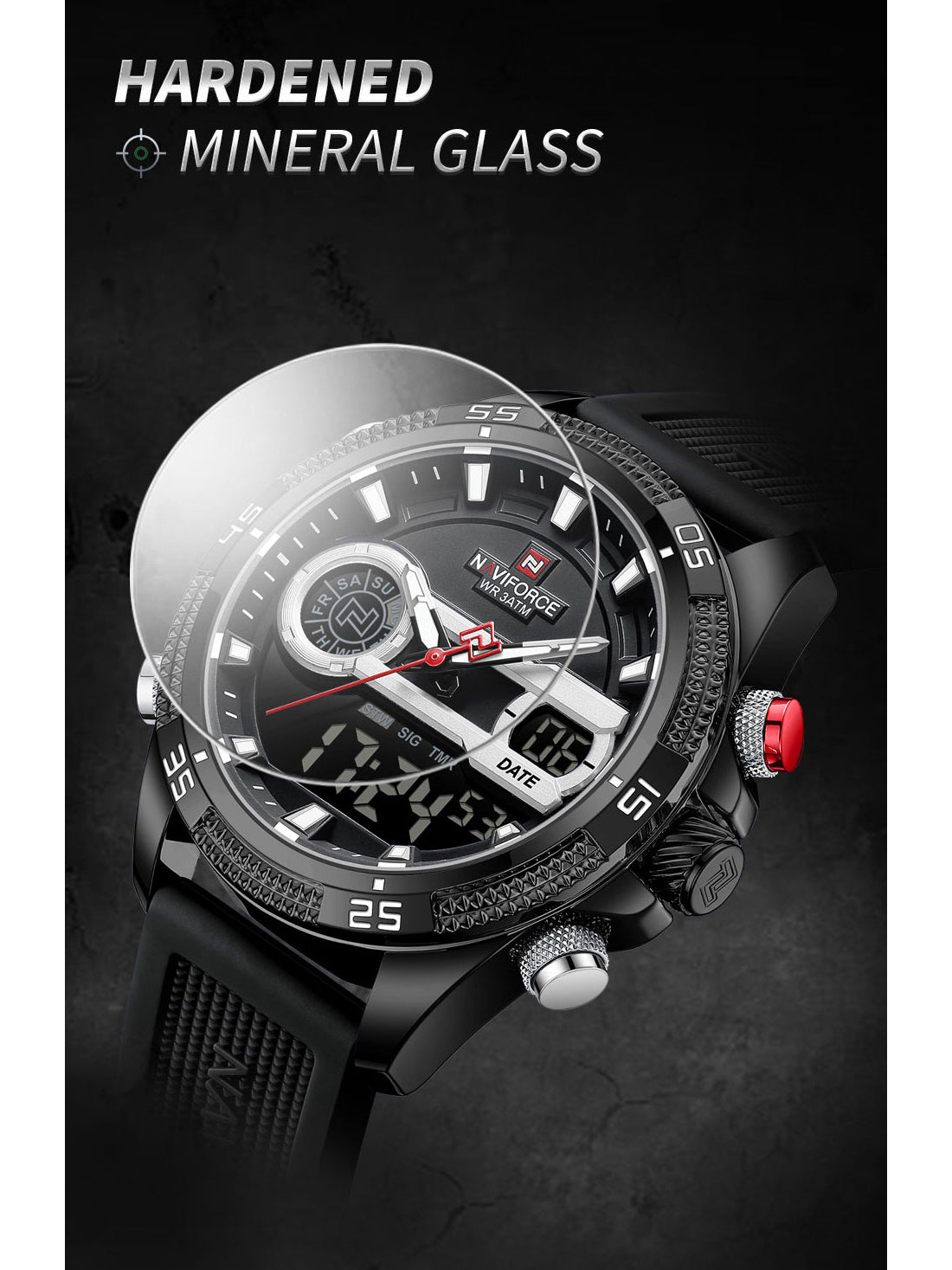 NF9223 Black Silicone strap digi-analog mens watch - NAVIFORCE