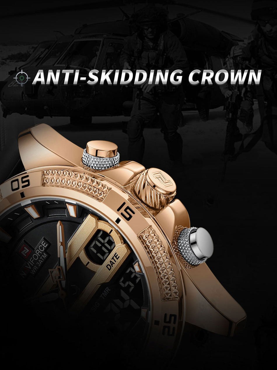 NF9223 Black-Rosegold Silicone strap digi-analog mens watch - NAVIFORCE