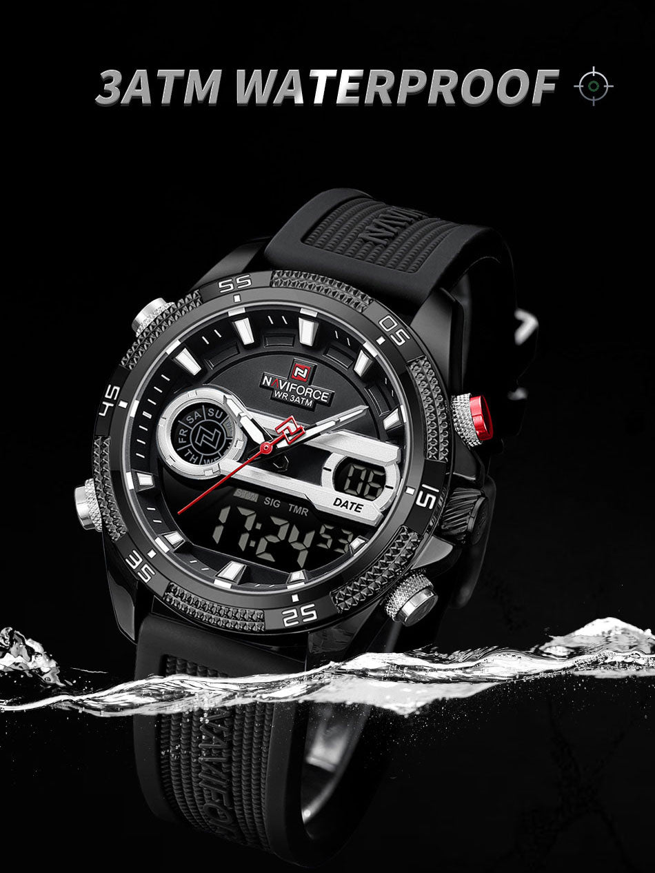 NF9223 Black Silicone strap digi-analog mens watch - NAVIFORCE