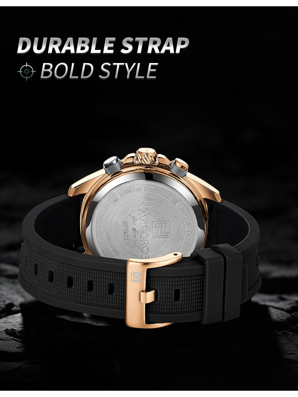 NF9223 Black-Rosegold Silicone strap digi-analog mens watch - NAVIFORCE