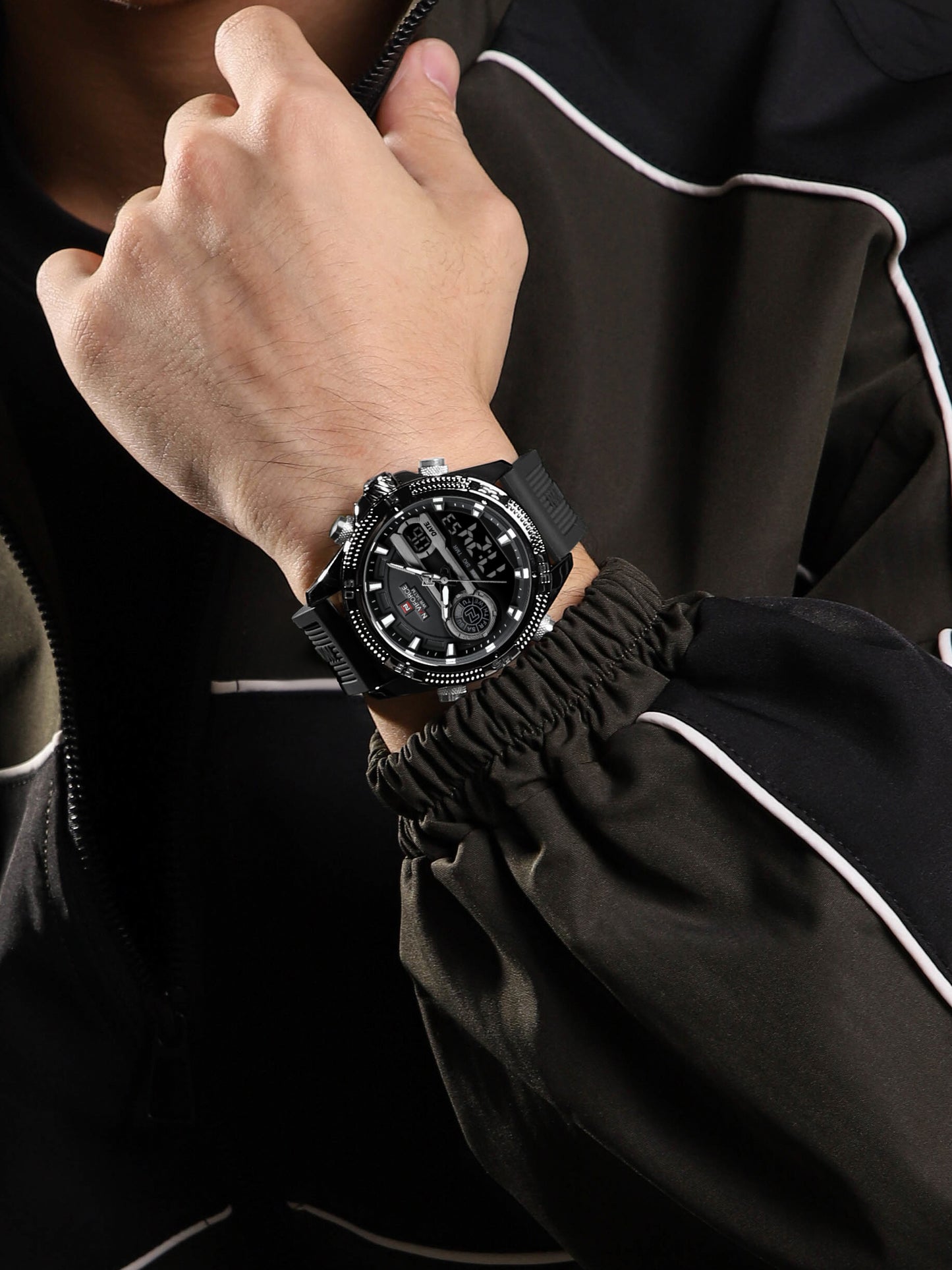 NF9223 Black Silicone strap digi-analog mens watch - NAVIFORCE