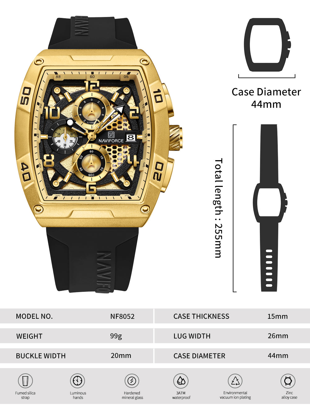 NF8052 Gold Black Chronograph watch for men - NAVIFORCE