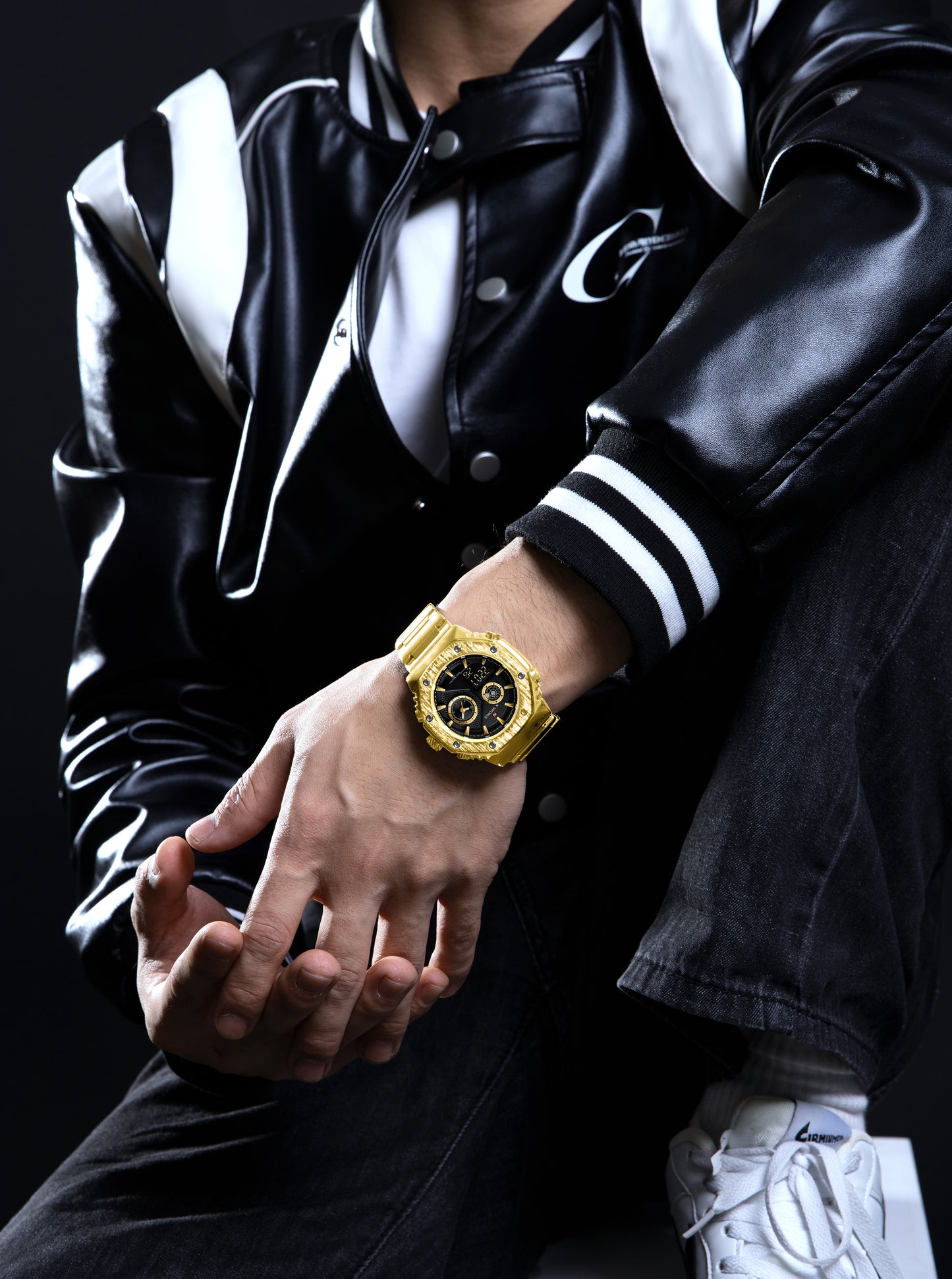 NF9216 Gold Black digital - analog chronograph watch for men's-NAVIFORCE