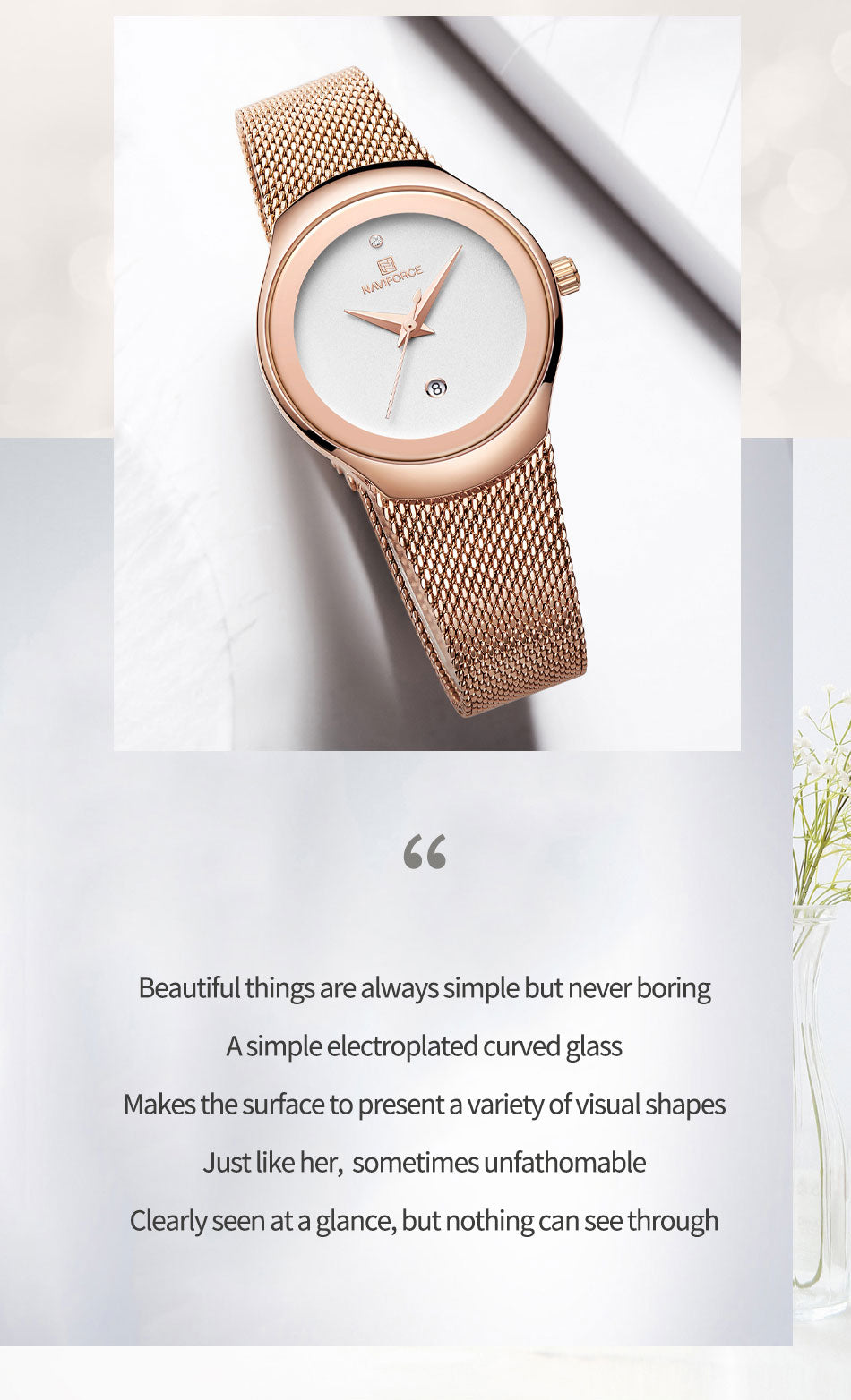 NF5004 Rose White elegant watch for women - NAVIFORCE
