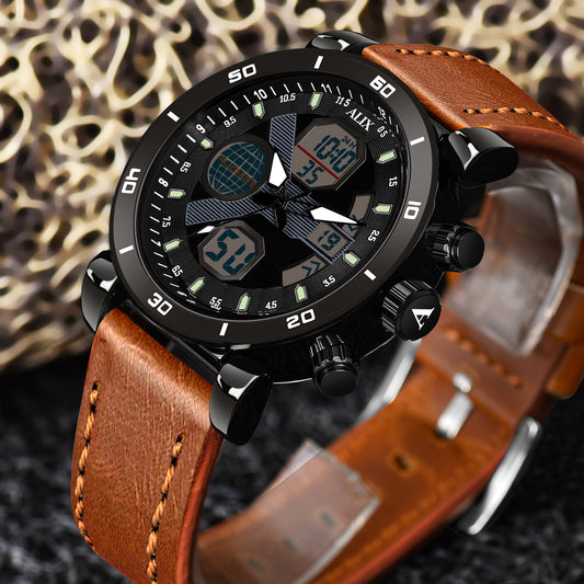AL3042 Brown leather sports Analog-Digital Watch