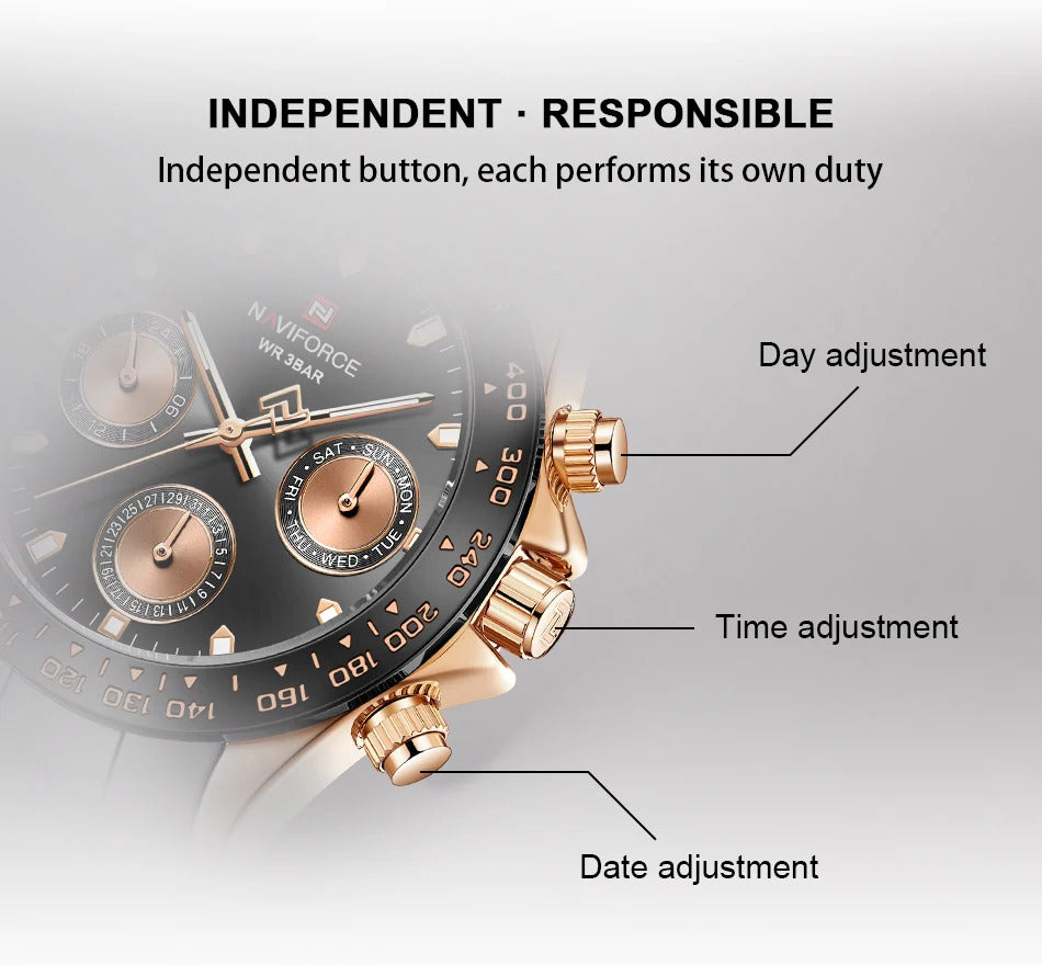 NF9193 Black Rose Gold chronograph men's watch-NAVIFORCE