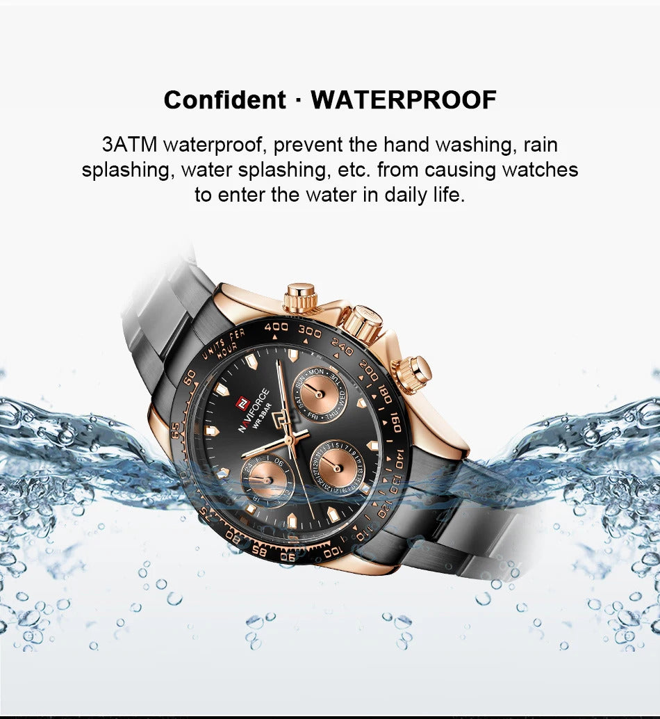 NF9193 Black Rose Gold chronograph men's watch-NAVIFORCE