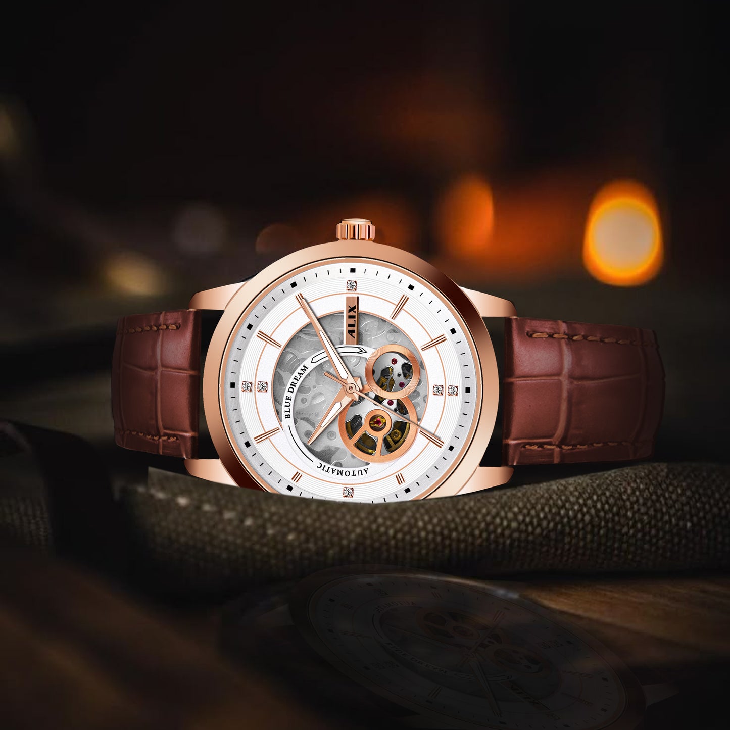 Al2910 Brown Leather Strap Automatic Analog Watch