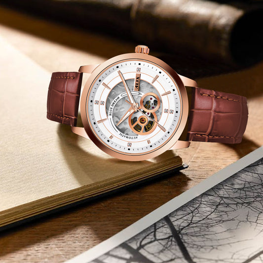 Al2910 Brown Leather Strap Automatic Analog Watch