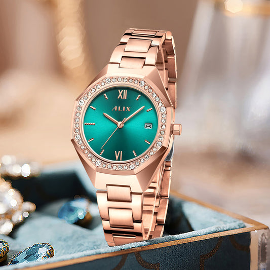 AL2531 Rosegold Octagonal case with diamond studded dial Analog Watch