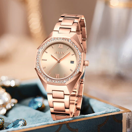 AL2531 Rosegold Octagonal case with diamond studded dial Analog Watch