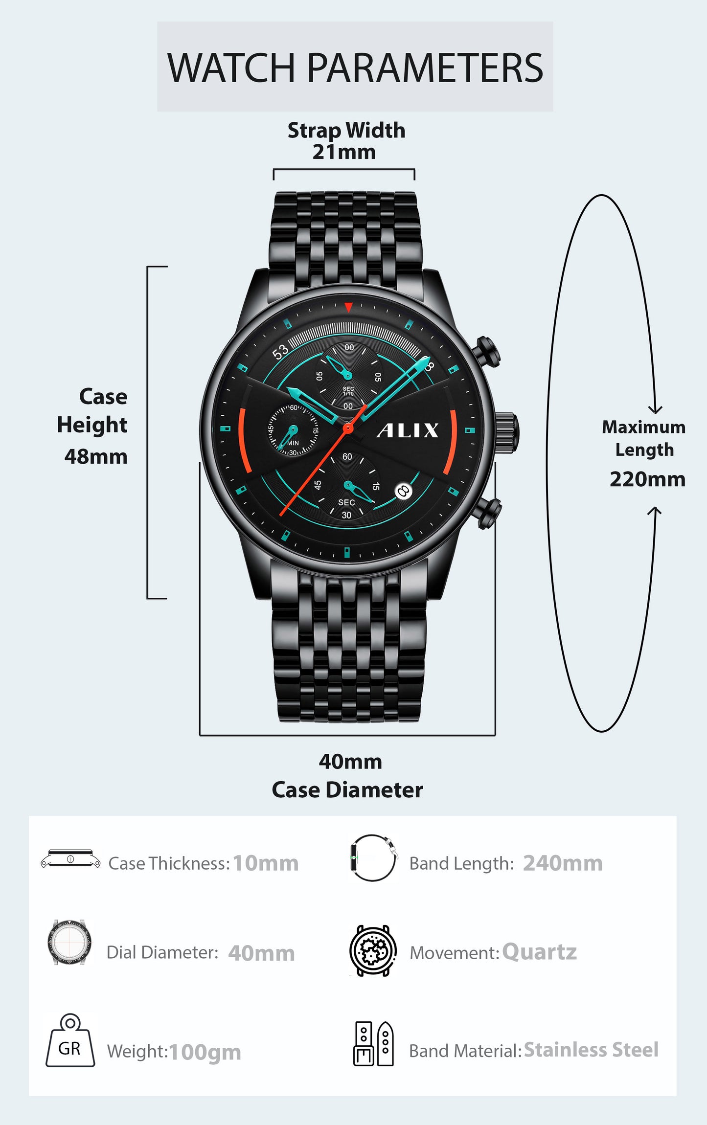 AL3013 Full black strap Chronograph Analog Watch