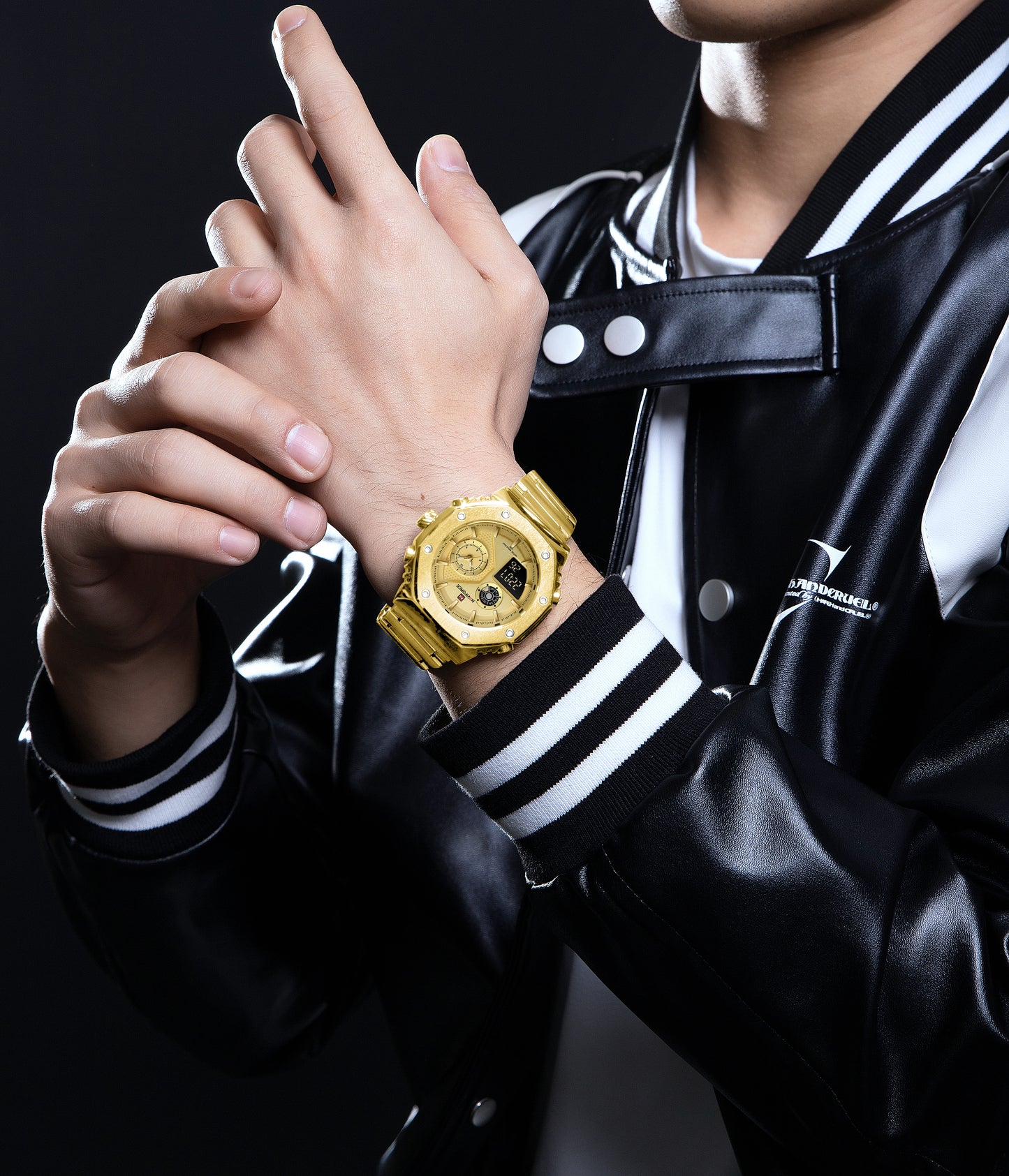 NF9216 Gold digital - analog chronograph watch for men's-NAVIFORCE