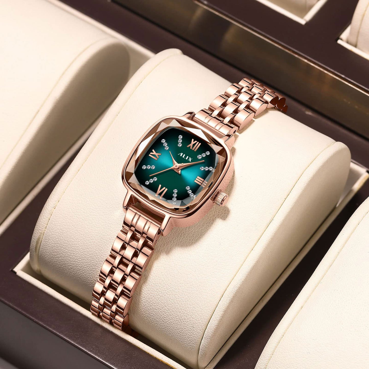 AL2535 Rosegold Blue square dial Analog Watch