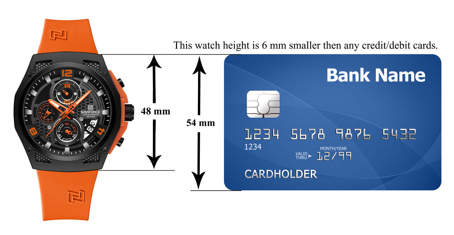 Naviforce NF8051T Orange & Black color silicon strap Analog Watch