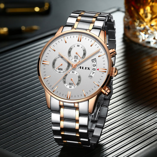 AL2309 Rosegold Steel Strap With chronograph Dial men's Analog Watch