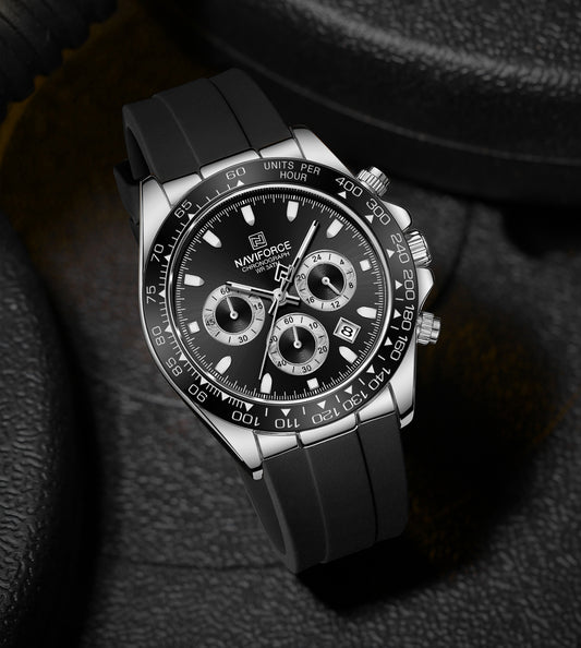 Naviforce NF8054 Silver-Black Dial With Silicon Strap Analog watch