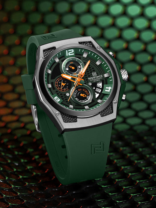Naviforce NF8051T Green & Silver silicon strap Analog Watch