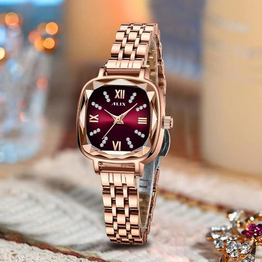 AL2535 Rosegold Red square dial Analog Watch