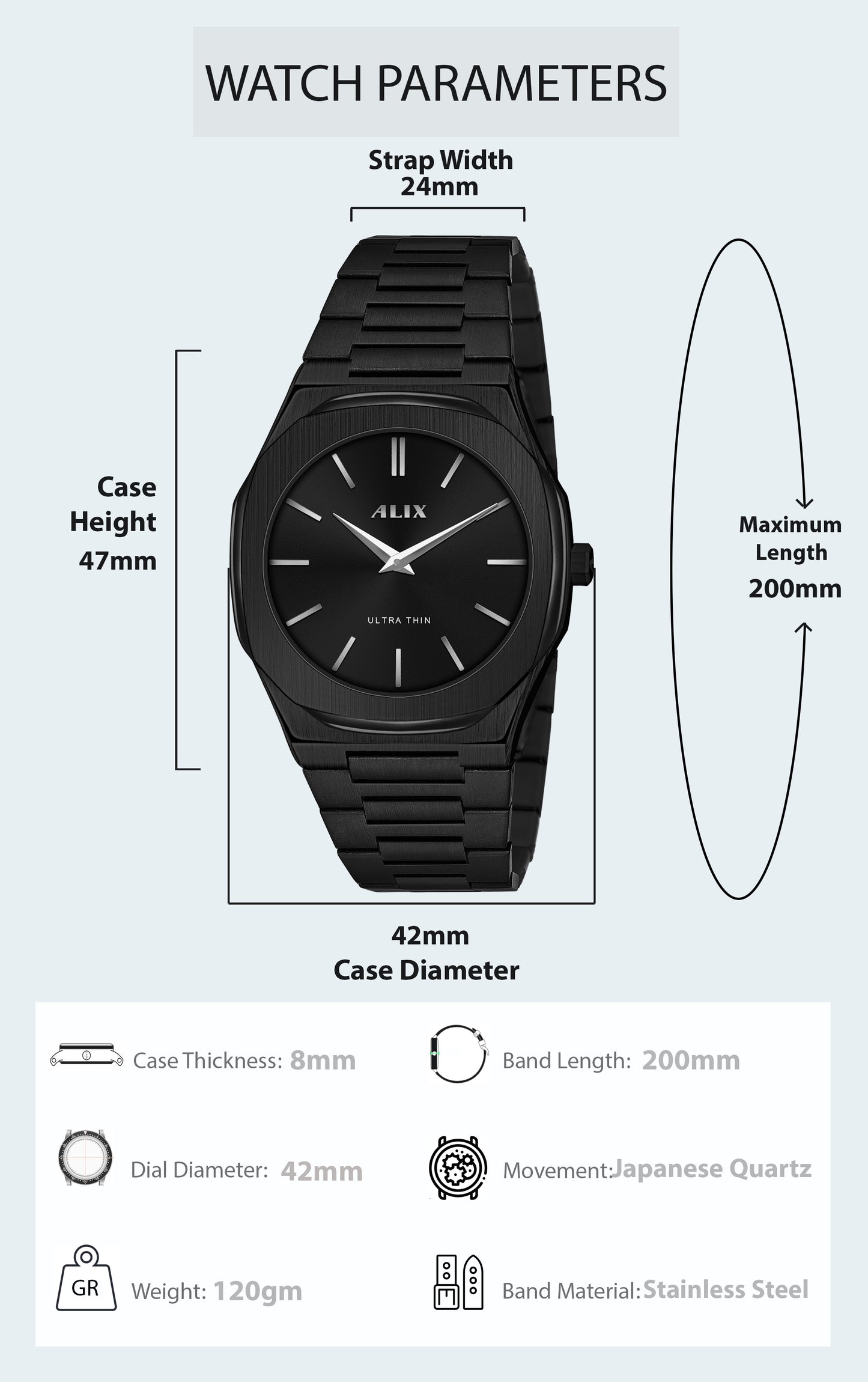 AL2912 Black Steel Strap Analog Watch
