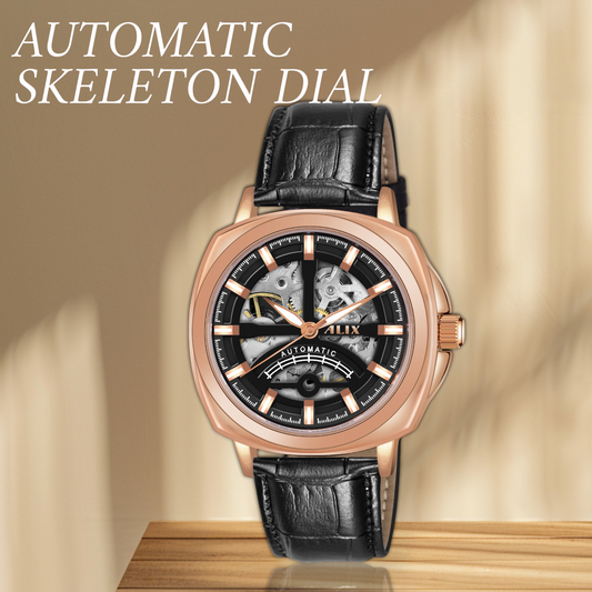 AL2911  Black Leather Strap With Rosegold Dial Automatic Watch